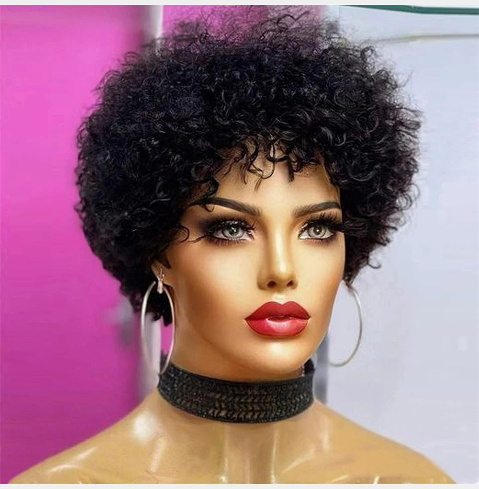 Bouncy Afro Kinky Curly Wigs Glueless Pre Plucked Machine Made Wig Brazilian Virgin Remy Human Hair Wig