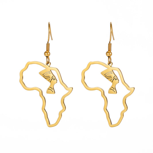 Hollowed out African map pendant earrings stainless steel earrings