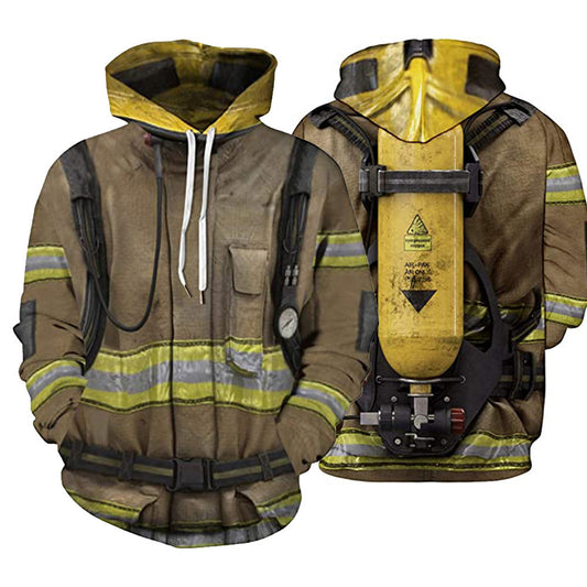 3D Fireman Digital Printed Pullover Hoodie