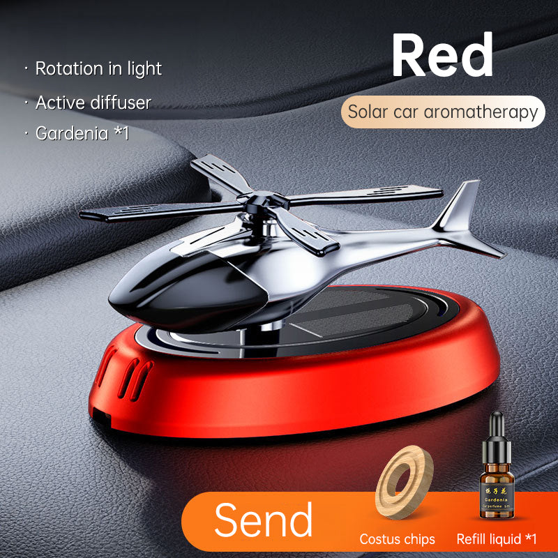 Solar Powered Rotating Helicopter Aromatherapy Car Ornament Car Air Freshener Alloy + Add Perfume to internal Wood Machine