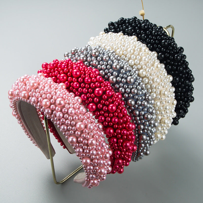 Hair Hoop Baroque Sponge Pearl Hair Accessories Handmade Beaded Multicolor Broad-brimmed Headband