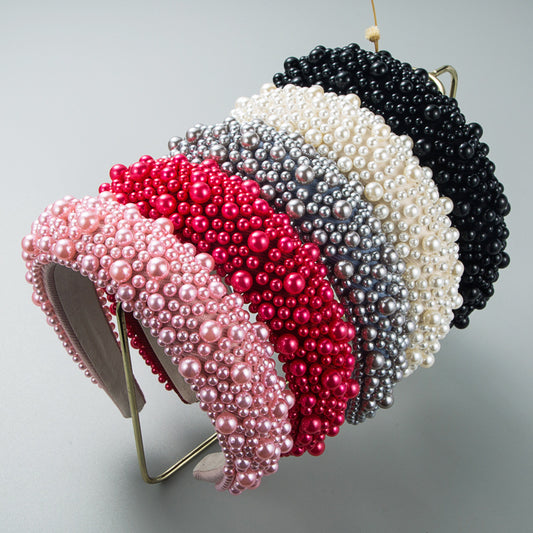 Hair Hoop Baroque Sponge Pearl Hair Accessories Handmade Beaded Multicolor Broad-brimmed Headband