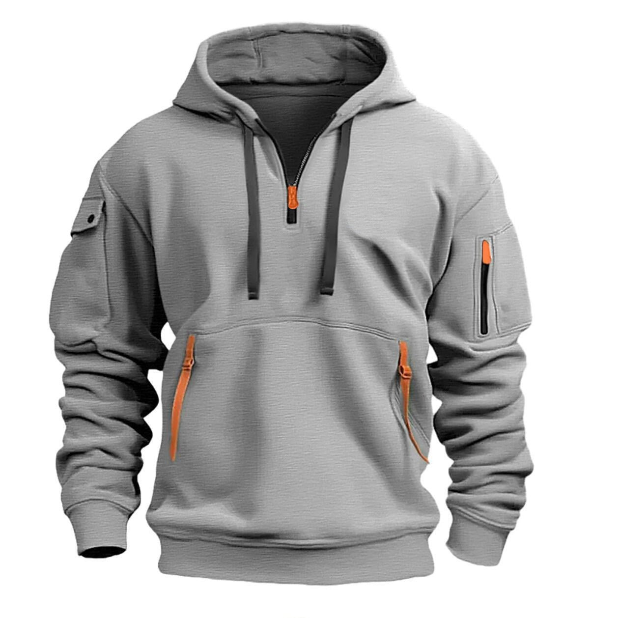 Hoodie hooded sweatshirt with zipper multi pocket pullover