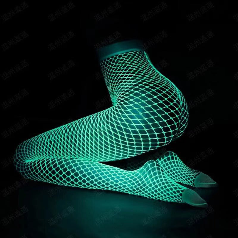 Glow In The Dark Hollow Mesh Stockings - Fishnet Stockings
