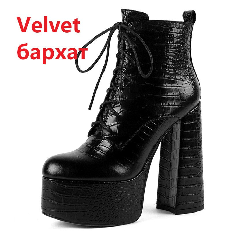 Ankle Boots Cross-Tied Genuine Leather High Heels Shoes