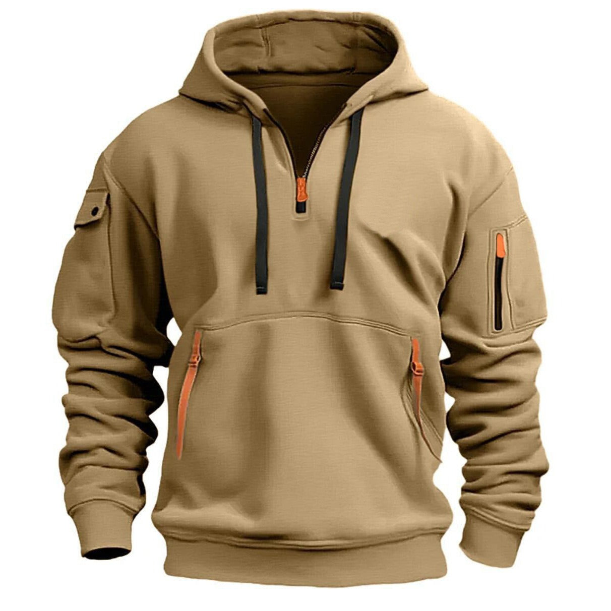 Hoodie hooded sweatshirt with zipper multi pocket pullover