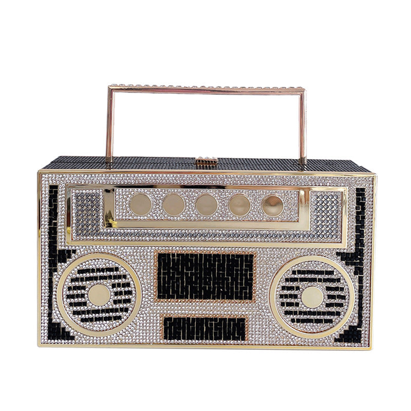 Shiny Rhinestone Boom Box Style Purse Handbag