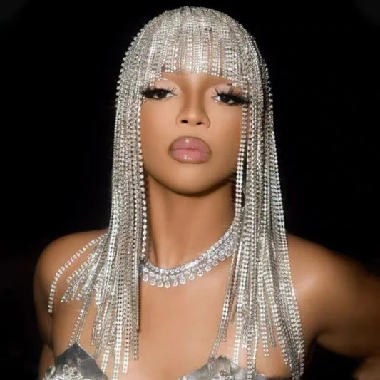 Water Diamond Long Flow Su Hair Hoop Headpiece Punk Hair Chain Wig