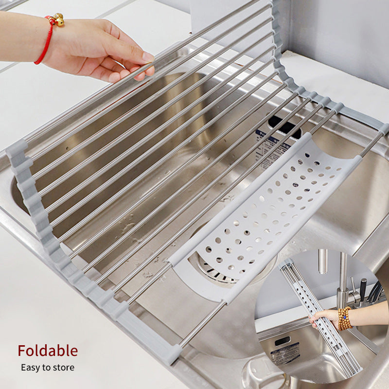 Stainless Steel Collapsible Drain Rack Household Sink Drip Rack Dish Washing Basin Fruit And Vegetable Dishes Chopsticks Water Filtering Rack