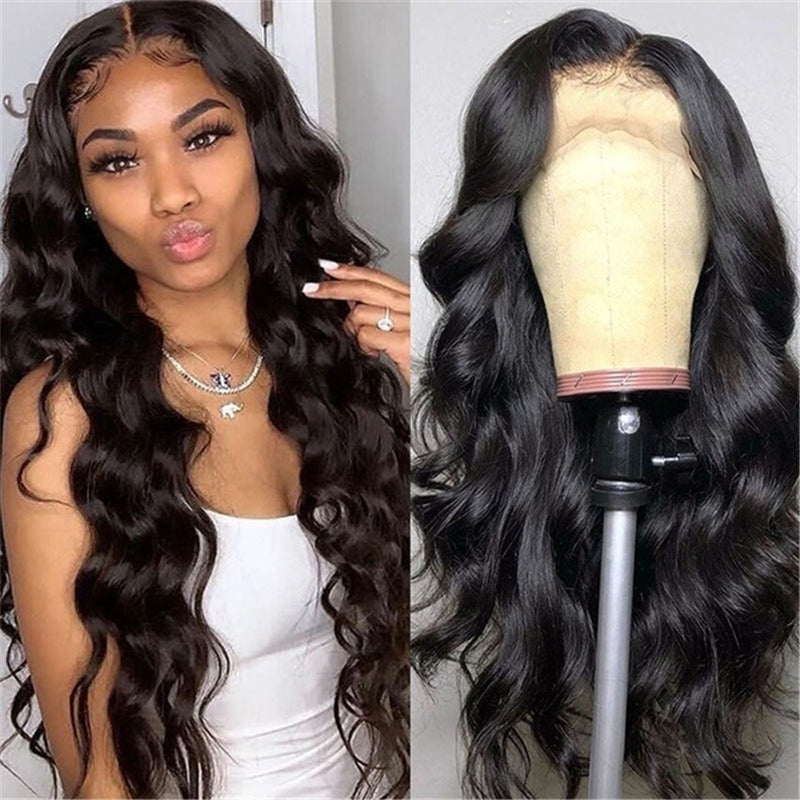 Wig European and American medium-parted long curly hair African black large wave chemical fiber full headgear wig