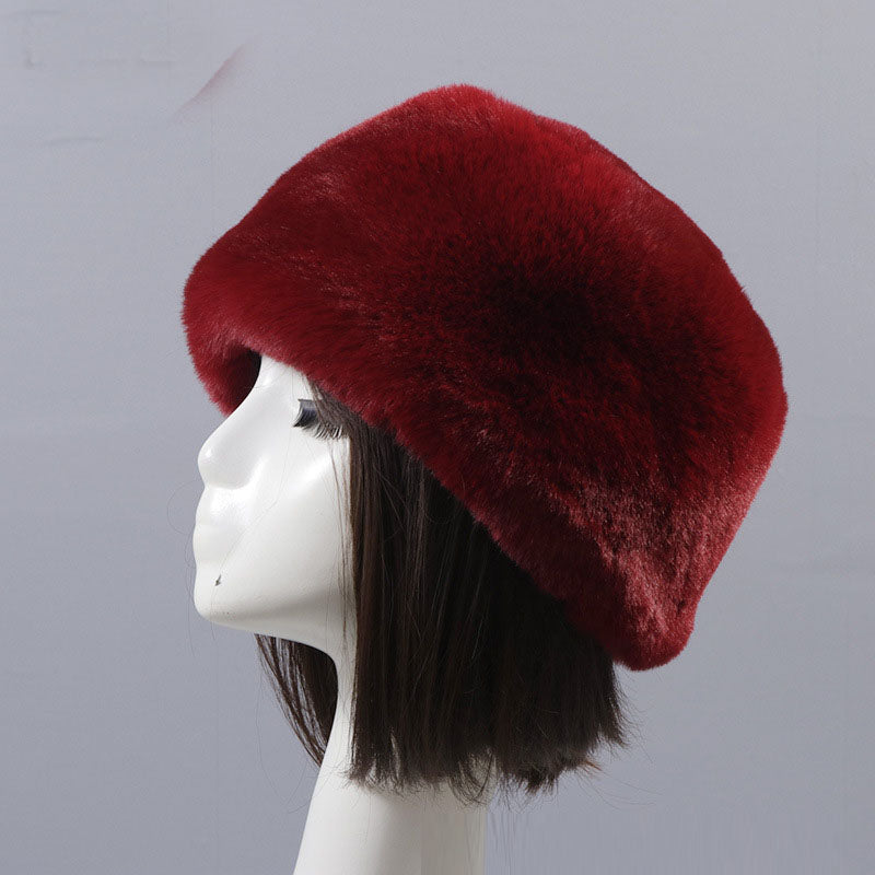 Otter Rabbit simulation fur round flat top brimless hat