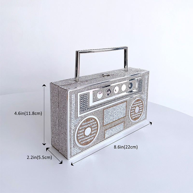 Shiny Rhinestone Boom Box Style Purse Handbag