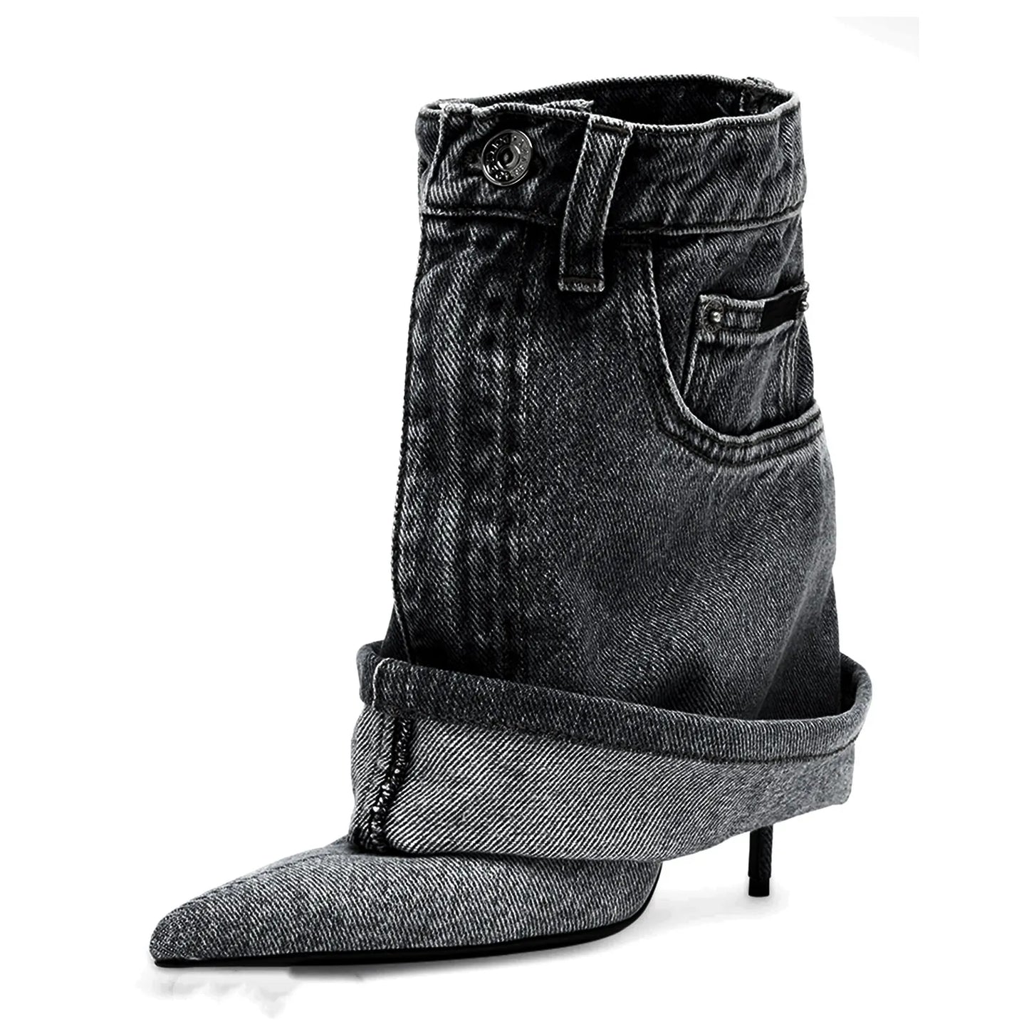 Denim Fine High Heel Boots Fashion Pointed Short Boots