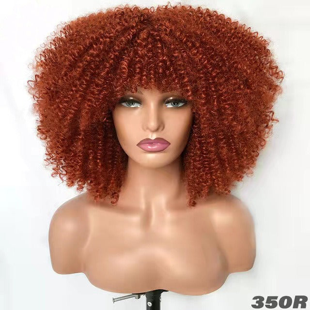 Curly Hair Explosion Head Black Chemical Fiber Wig Full Head