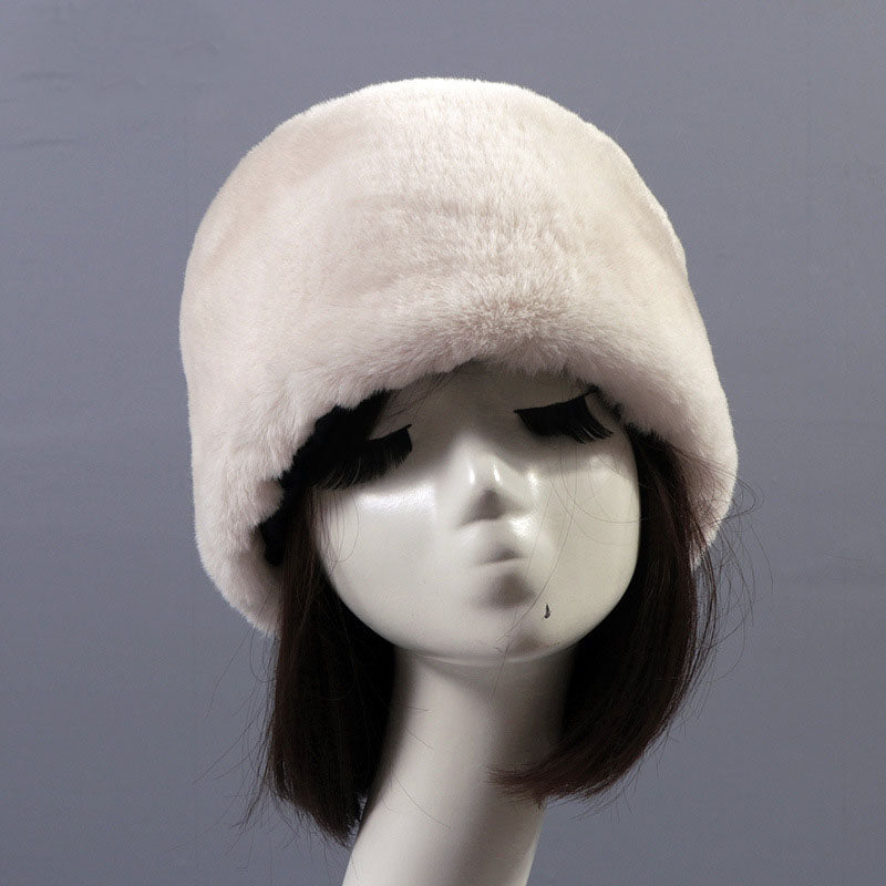 Otter Rabbit simulation fur round flat top brimless hat