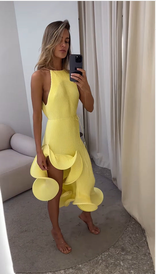 Leaf Trim Strapless Fitted Dress