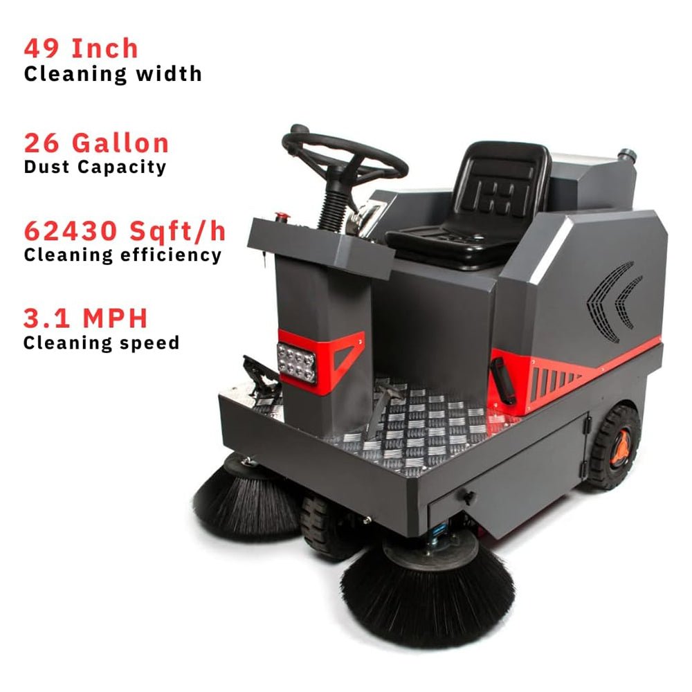 49" Heavy Duty Electric Industrial Ride-On Floor Sweeper With Dust Bin, 1400W (92718463)