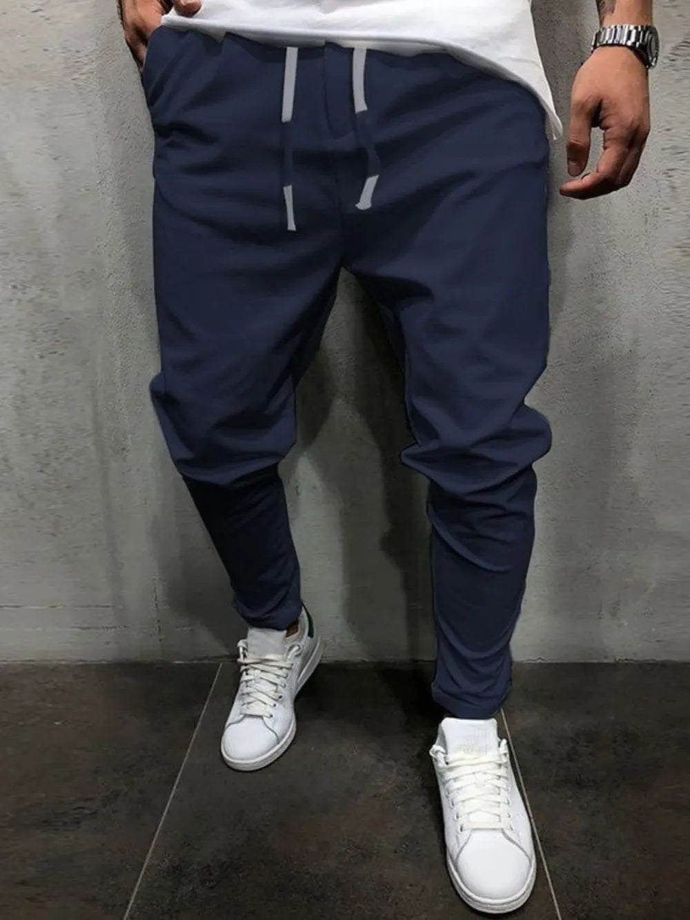 Men's Plus Size Drawstring Cropped Slim Pants