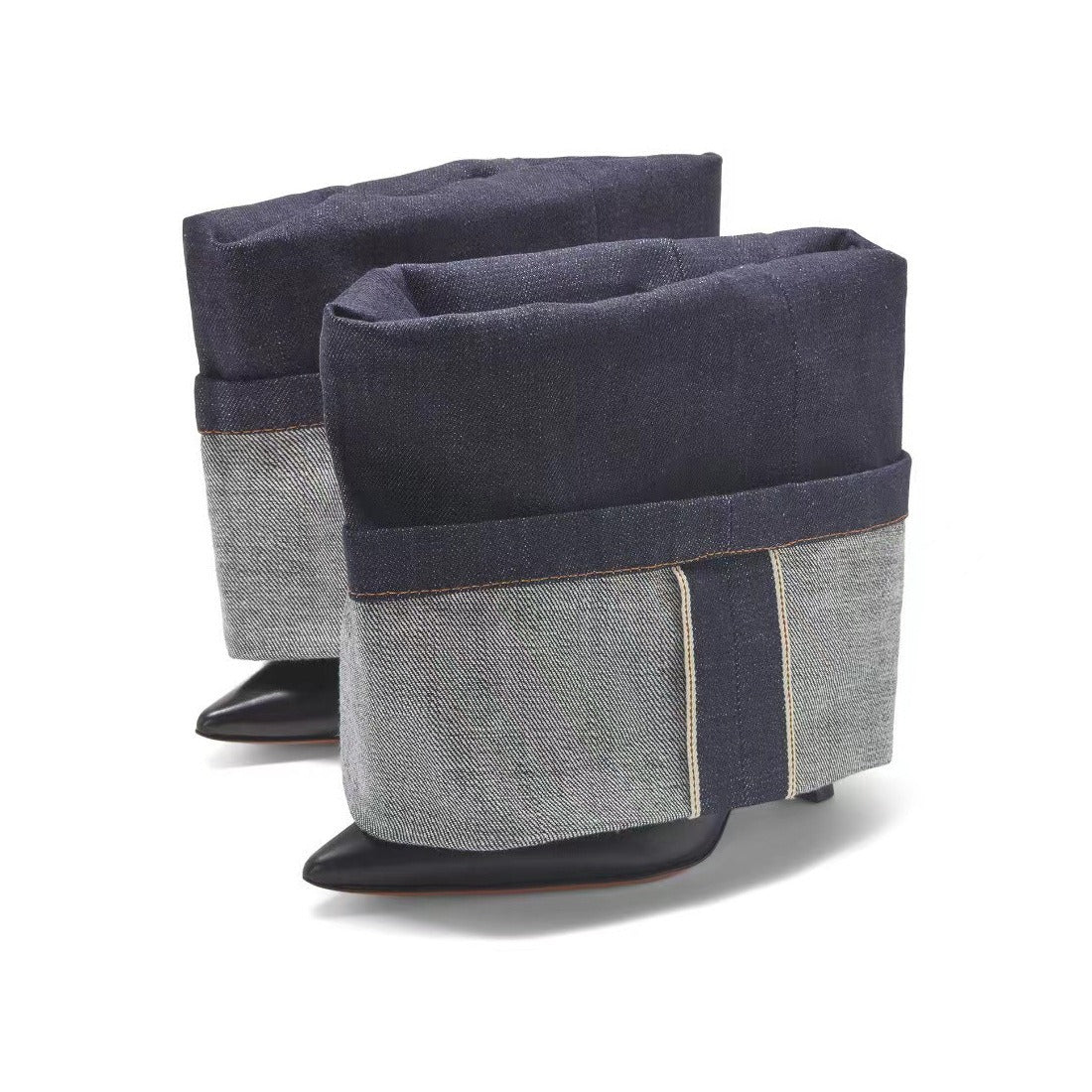 Denim Pointed Toe High Heel Short Boots - Trouser Boots