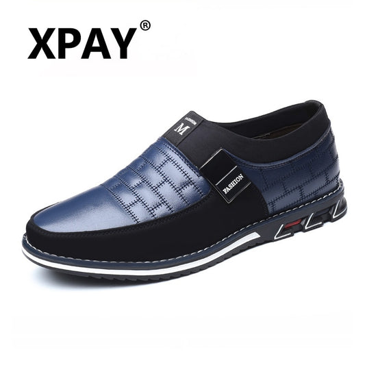 Leather Men Casual Shoes Loafers Moccasins Breathable Slip on Black Driving Shoes Plus Size 38-46