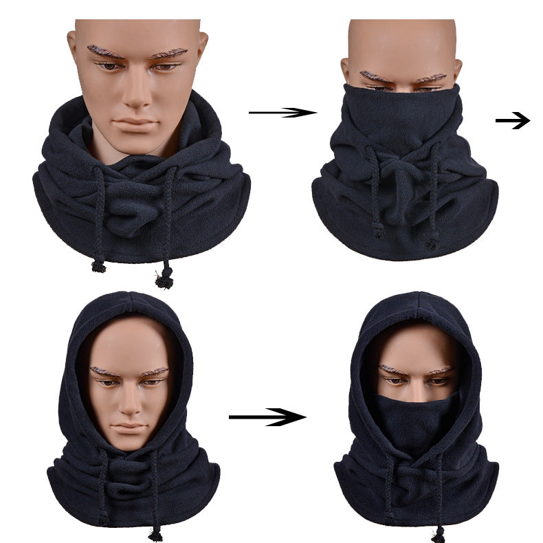 Polar Fleece Outdoor Riding Headgear Windproof Fleece Hat Warm Bib Face Shield One-Piece Mask