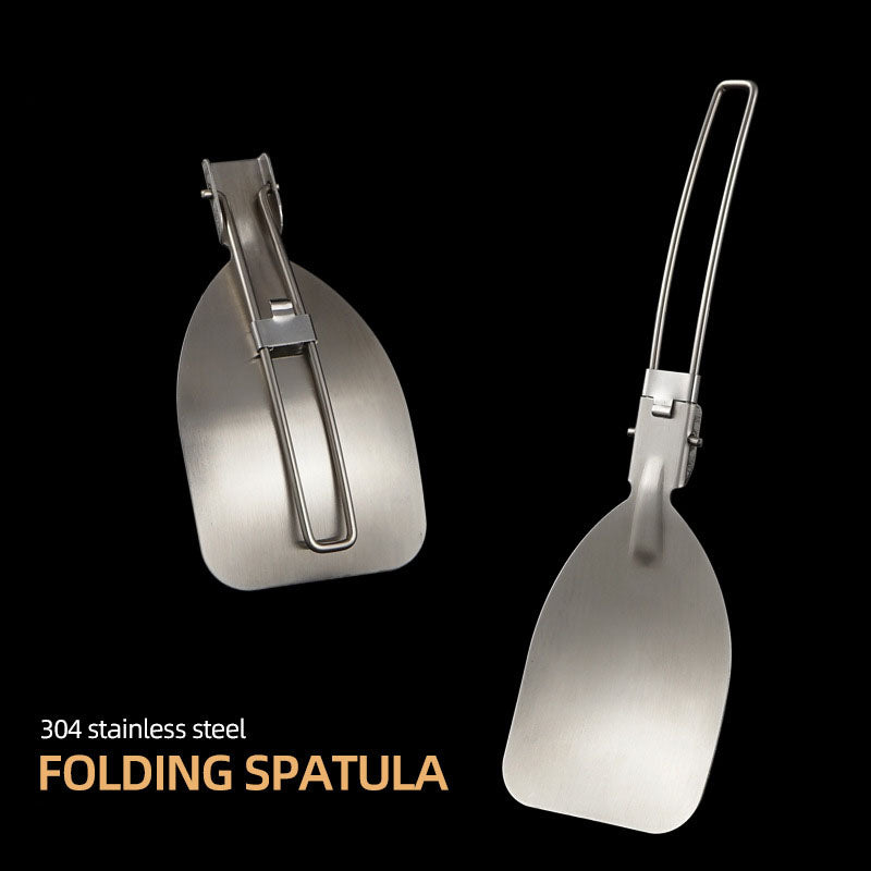 Outdoor Folding Frying Shovel Camping Portable 304 Stainless Steel Rice Shovel Barbecue Picnic Tableware Mountaineering Travel Spatula