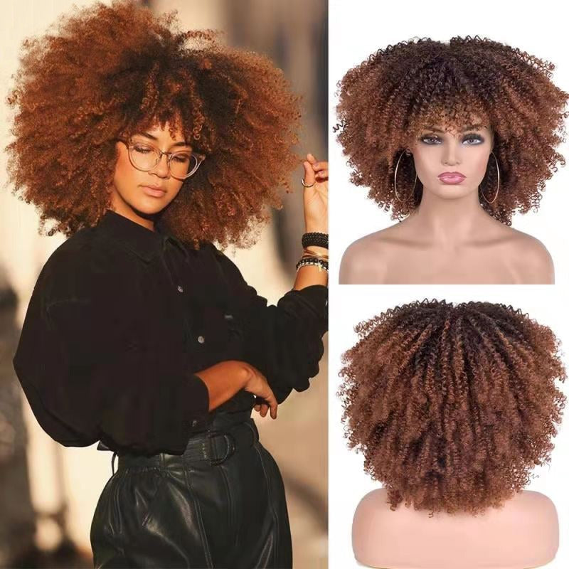 Curly Hair Explosion Head Black Chemical Fiber Wig Full Head