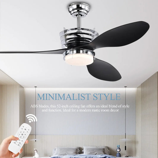 52" Modern Ceiling Fan with Light, 3 ABS Blades, DC Remote Control