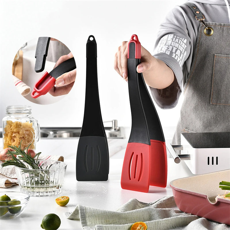 3 In 1 Frying Spatula Clip Silicone Food Clip Frying Steak Pancakes Shovel Slotted