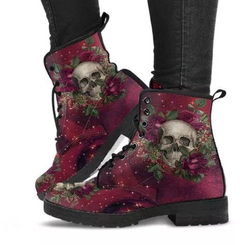 Leather Martin Boots Gothic printed Boots workwear combat boots
