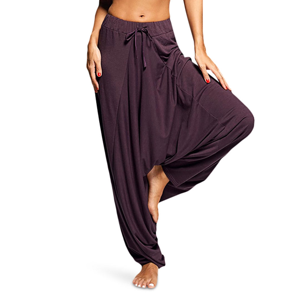 Elastic Waist Loose Solid Color Casual Women Drop-crotch Pants