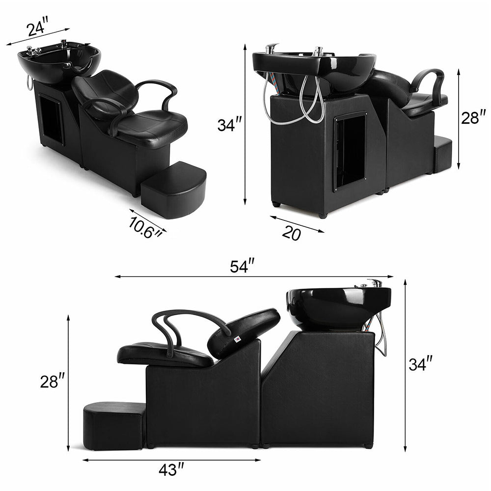 53" Large Premium Salon Barber Backwash Shampoo Chair W/ Bowl, Sink & Footrest (98127653)