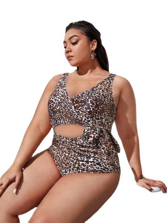 Swimsuit Cross Straps Leopard Print One-Piece Swimwear
