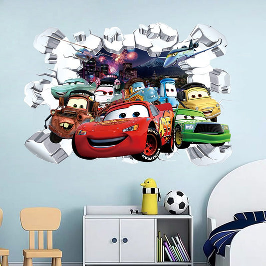 3D Car Story Room Wall Sticker Self adhesive Poster Cartoon 3D Broken Wall Wall Decoration Sticker