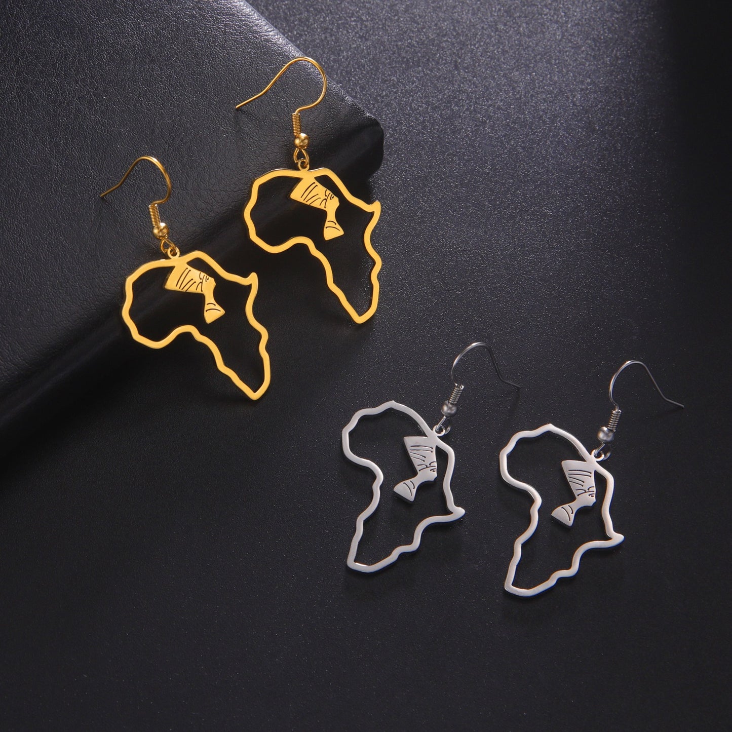 Hollowed out African map pendant earrings stainless steel earrings