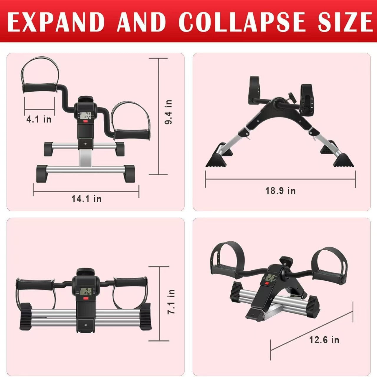 Foldable Mini Exercise Bike with Display Screen Leg Trainer Stepper Indoor Rehabilitation Pedal Bike