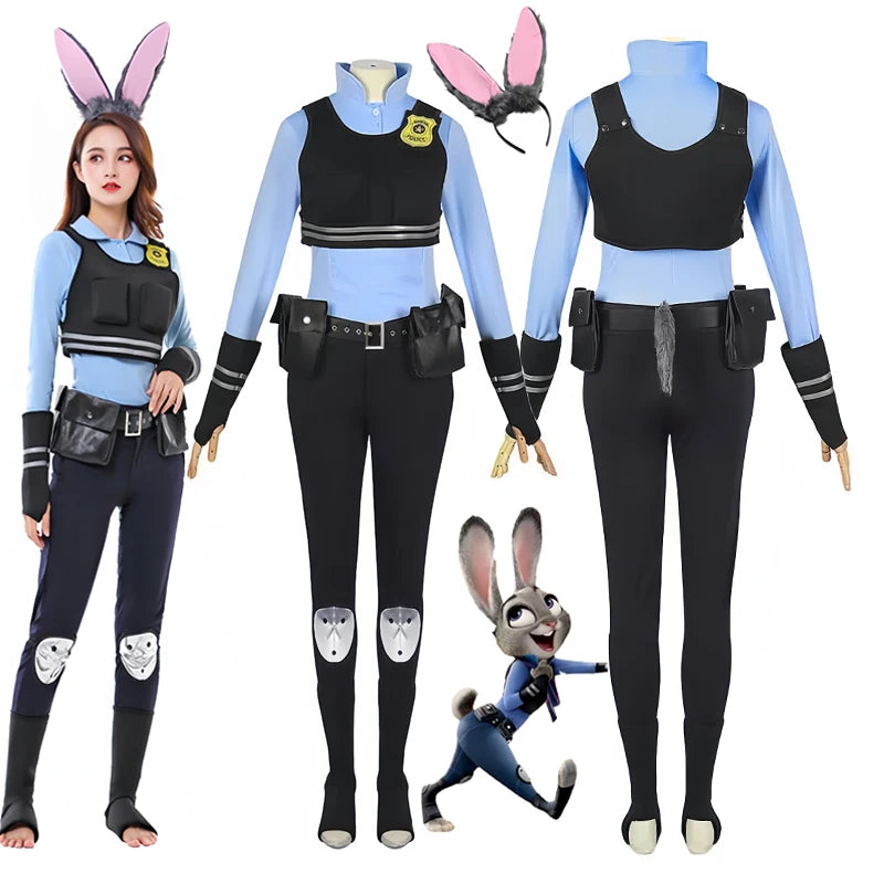NEW!!! Zootopia Judy Bunny Costume Disguise Cartoon Zoo Roleplay Fantasia Outfits