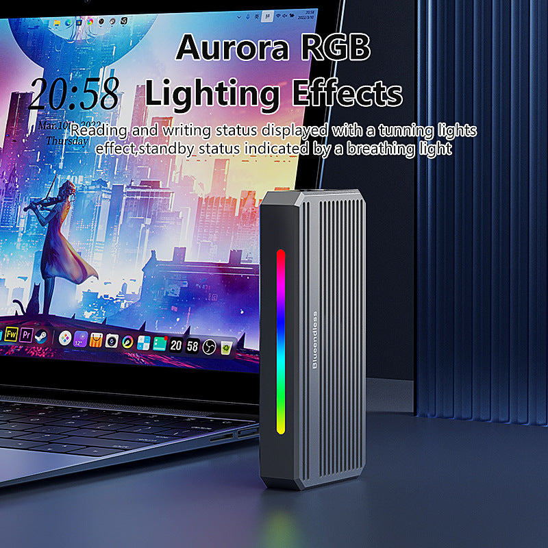 4TB USB4 external hard drive M2 NVME solid-state drive reader Thunderbolt 4 portable hard drive box with RGB light external