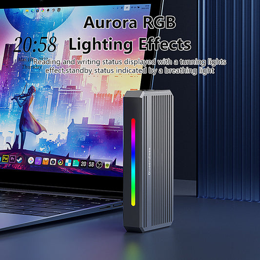 4TB USB4 external hard drive M2 NVME solid-state drive reader Thunderbolt 4 portable hard drive box with RGB light external