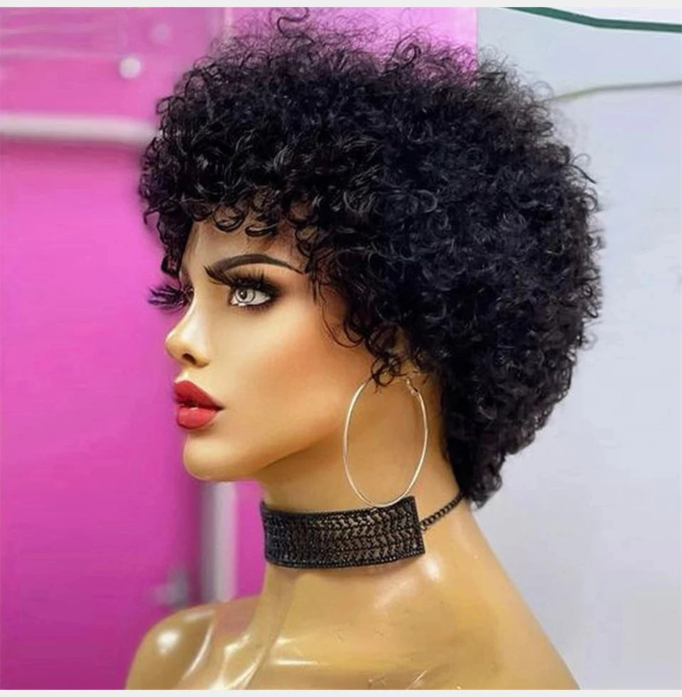 Bouncy Afro Kinky Curly Wigs Glueless Pre Plucked Machine Made Wig Brazilian Virgin Remy Human Hair Wig