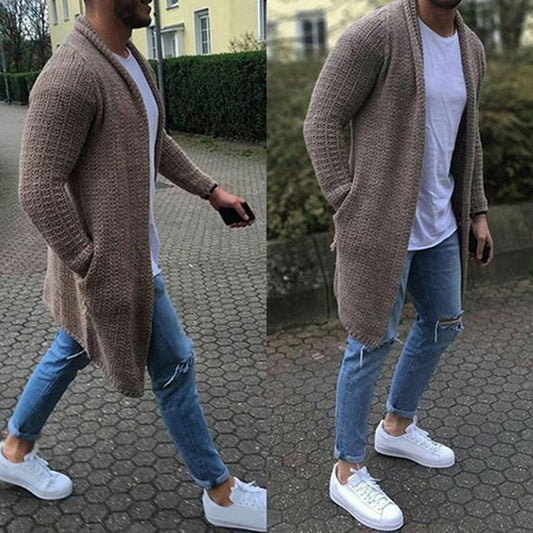 Mens Wool Cardigan Autumn Winter Warm Thick Solid Spacious Pocket Fashion Long Sweaters Knitted Cotton Casual Male Jackets