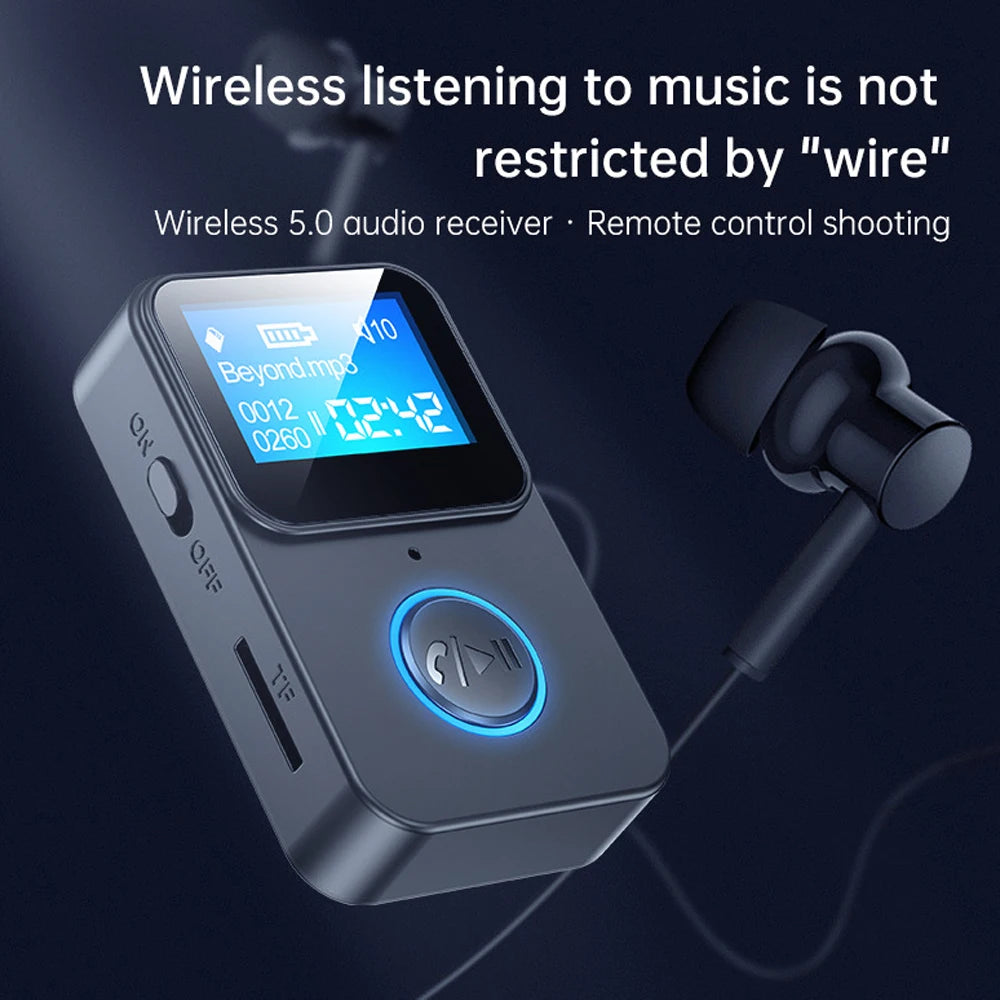 Equipped with a Screen, Bluetooth 5.0 Audio Receiver Adapter, Bluetooth MP3 Player, remote control for taking photos