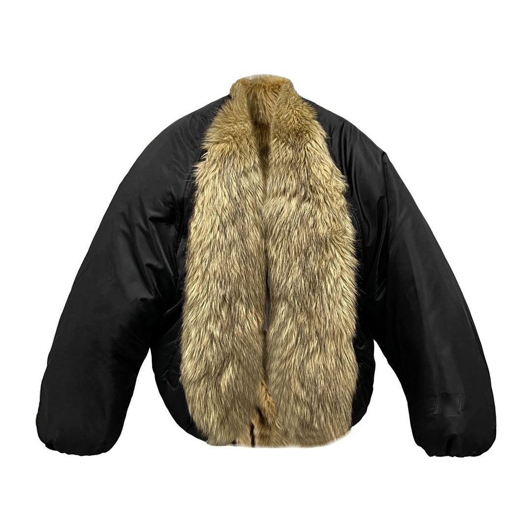 Slimming with rope straps inside, faux fur jacket