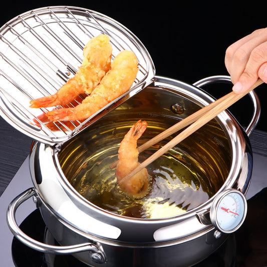 Deep Frying Pot with a Thermometer and a Lid 304 Stainless Steel Kitchen Tempura Fryer Pan 20 24 cm