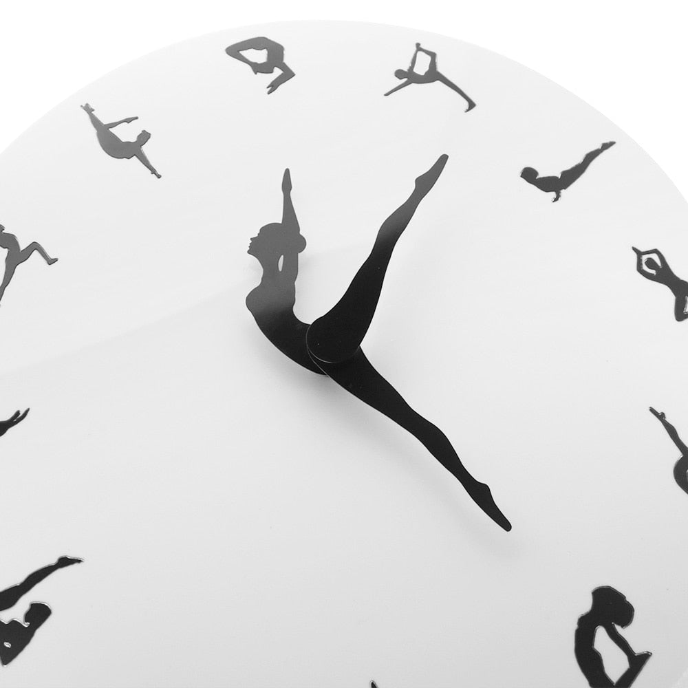 Yoga Postures Wall Clock GYM Fitness Flexible Girl Silent Modern Clock