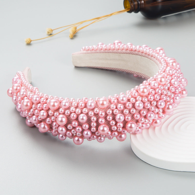 Hair Hoop Baroque Sponge Pearl Hair Accessories Handmade Beaded Multicolor Broad-brimmed Headband