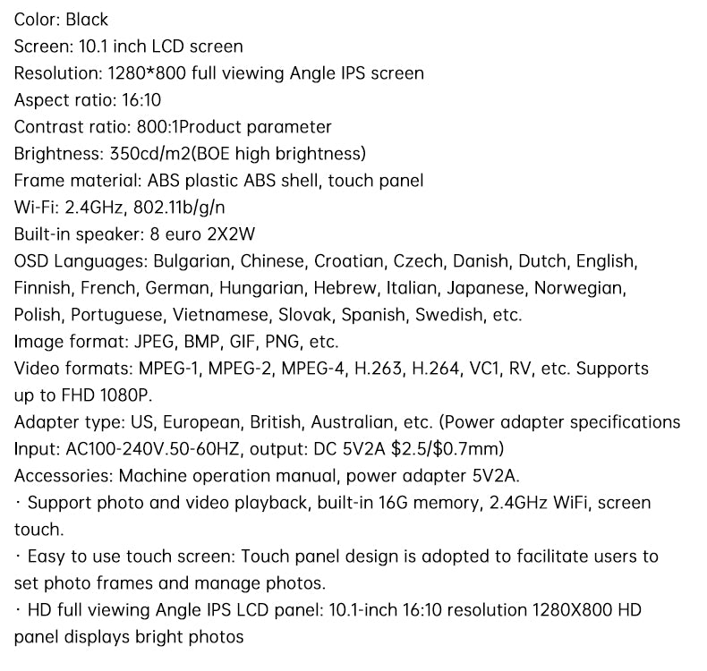 Cloud Photo Frame WiFi digital photo frame 16G memory smart photo album