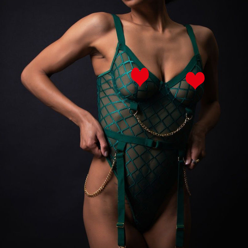 Backless high waisted jumpsuit lingerie w/ metal chain