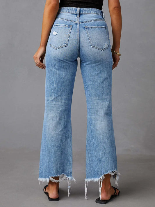 Washed Ripped High Waisted Pants Wide Leg Jeans