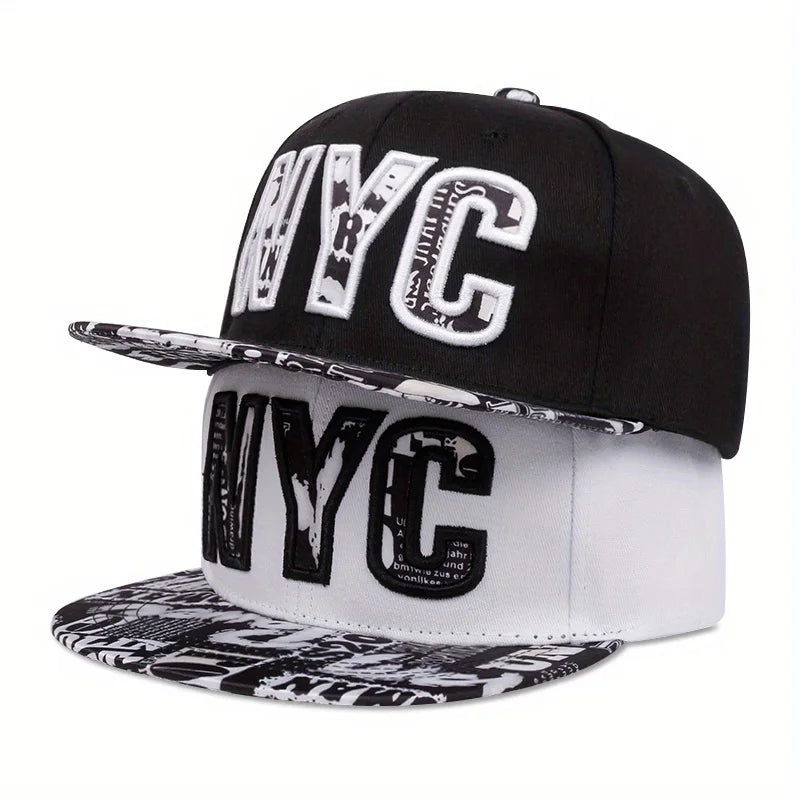 Flat brimmed embroidered NYC Snapback baseball hat